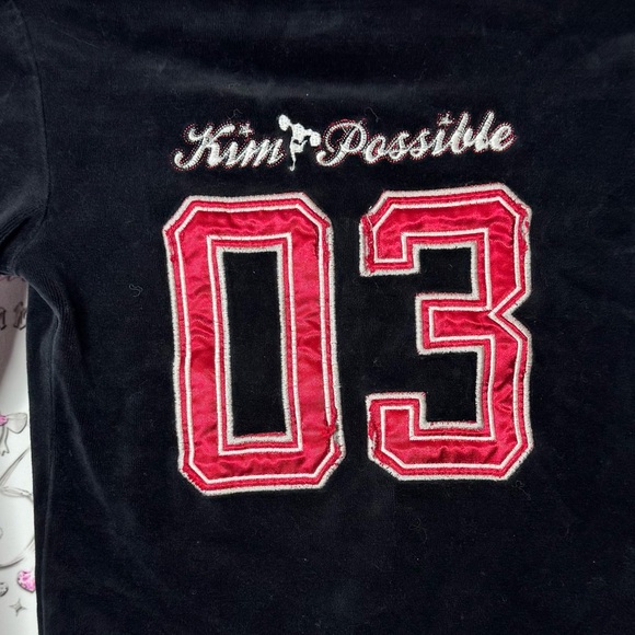 Kim possible sweater zip up Black Velour Jacket with Red and Silver Stripes - Picture 7 of 9